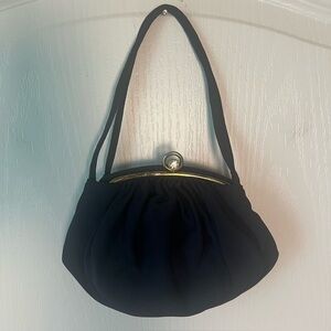 Vintage JR USA Navy Purse with Gold Rhinestone Hardware & Matching Coin Purse